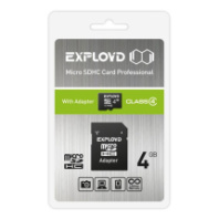 Карта памяти micro SD 4Gb Exployd class 4 с адаптером