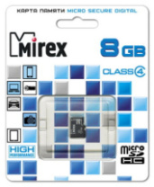 Карта памяти micro SD 8Gb Mirex class 4 без адаптера Карта памяти micro SD 8Gb Mirex class 4 без адаптера