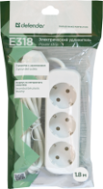 Сетевой удлинитель DEFENDER E318 3 розетки, 10А, 2200Вт, 1.8м, заземление, белый Сетевой удлинитель DEFENDER E318 3 розетки, 10А, 2200Вт, 1.8м, заземление, белый