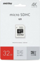 Карта памяти micro SD 32Gb SmartBuy class 10 PRO с адаптером UHS-I U3 (90/70 MB/s)